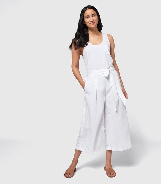 Linen Blend Belted Culotte Pants