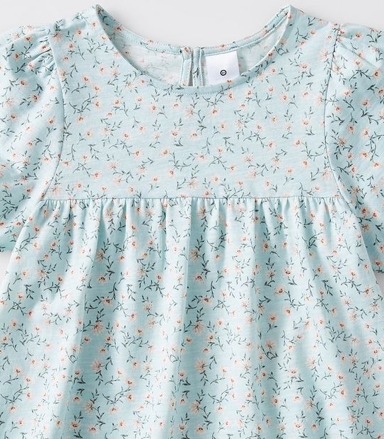 Short Sleeve Floral Smock - Light Blue