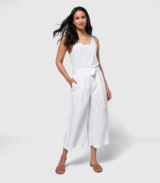 Linen Blend Belted Culotte Pants