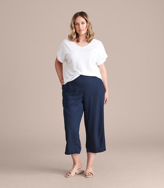 Curve Linen Blend Wide Leg Crop Pants