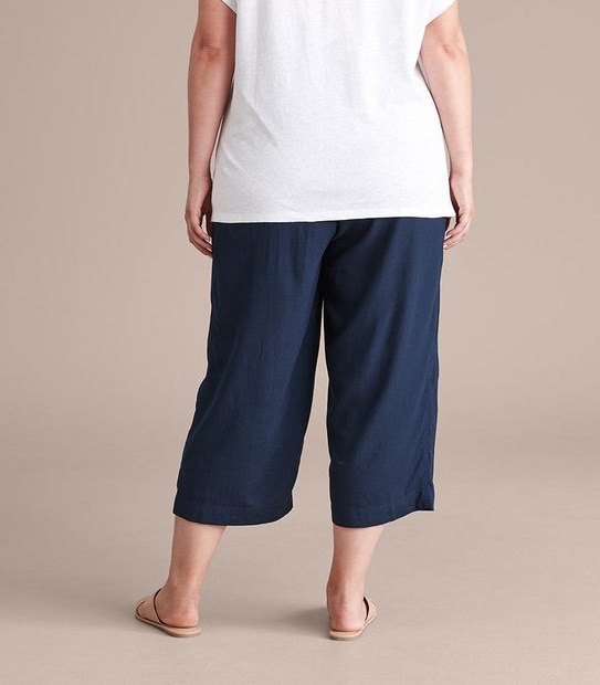 Curve Linen Blend Wide Leg Crop Pants