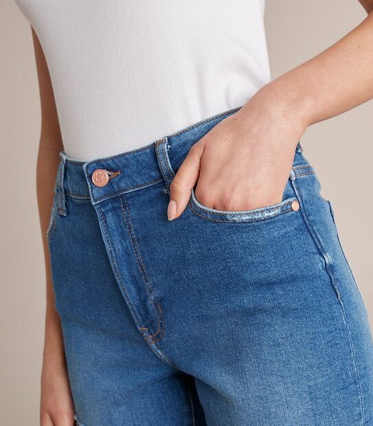Raw Edge Relaxed Bermuda Denim Shorts