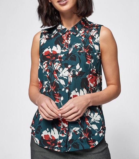 Preview Sleeveless Relaxed Blouse - Emarald Green Rose