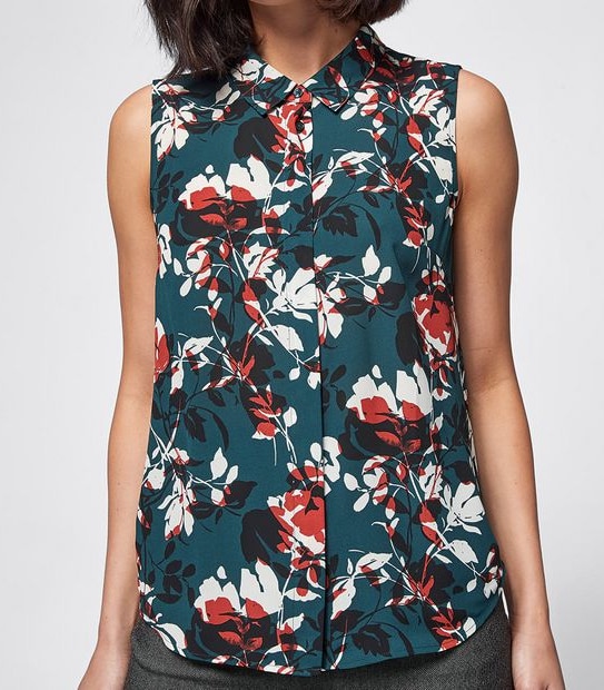 Preview Sleeveless Relaxed Blouse - Emarald Green Rose