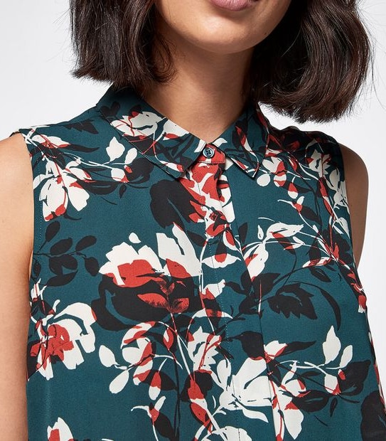 Preview Sleeveless Relaxed Blouse - Emarald Green Rose