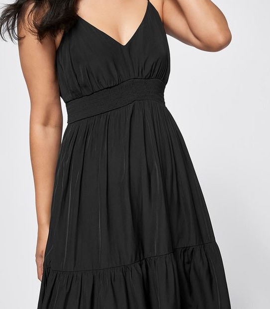 Shirred Waist Midi Length Tiered Dress