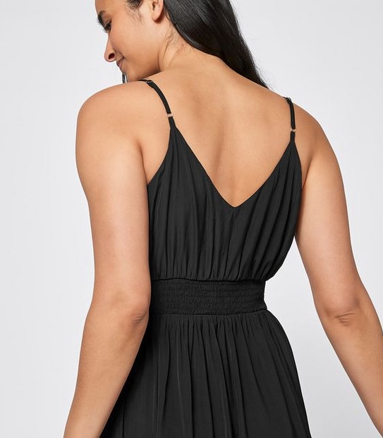 Shirred Waist Midi Length Tiered Dress