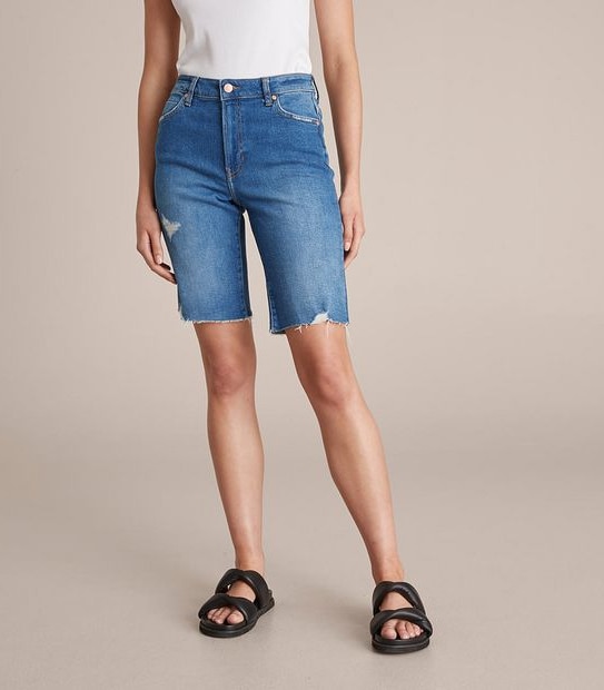 Raw Edge Relaxed Bermuda Denim Shorts