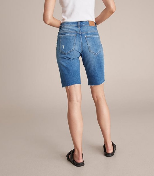 Raw Edge Relaxed Bermuda Denim Shorts