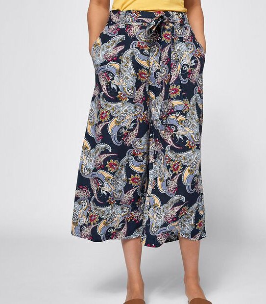 Linen Blend Belted Culotte Pants