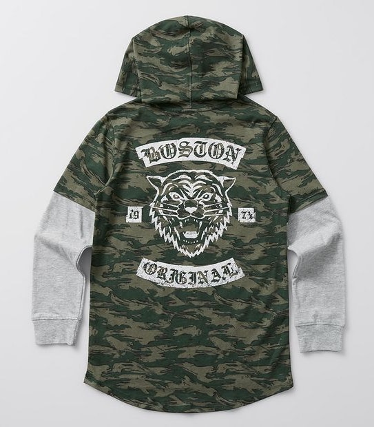 Camouflage Layer Sleeve Hooded Top
