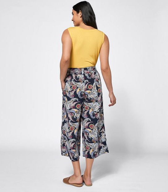 Linen Blend Belted Culotte Pants