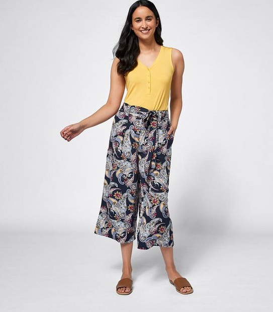 Linen Blend Belted Culotte Pants