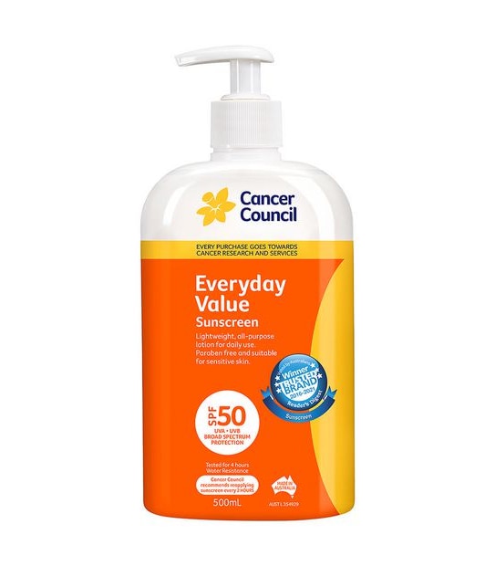 Cancer Council Everyday Value SPF50 Sunscreen 500ml - Aloe Vera and Vitamin E