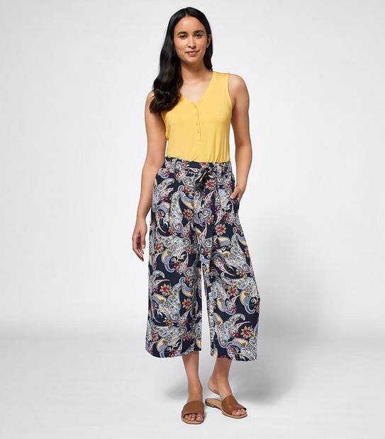 Linen Blend Belted Culotte Pants