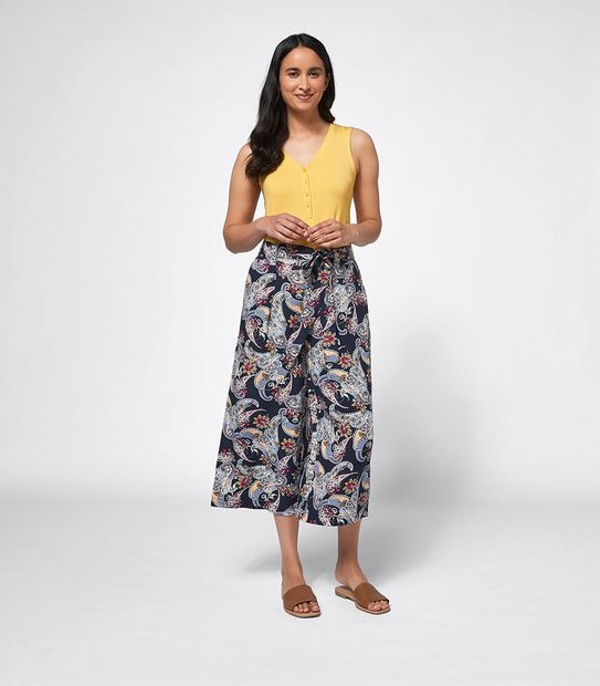 Linen Blend Belted Culotte Pants