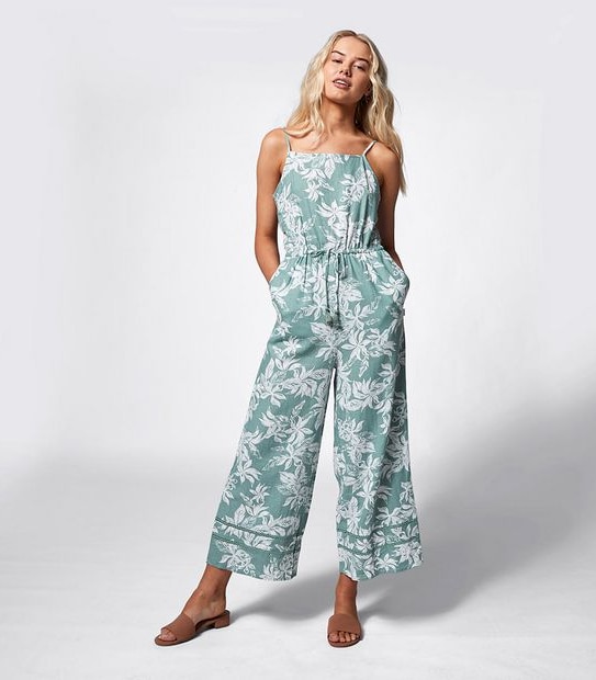 Piping Hot Linen Blend Cropped Jumpsuit - Sage Tropical