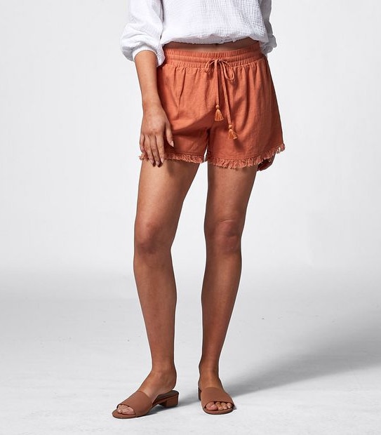 Piping Hot Linen Blend Shorts - Rust Orange