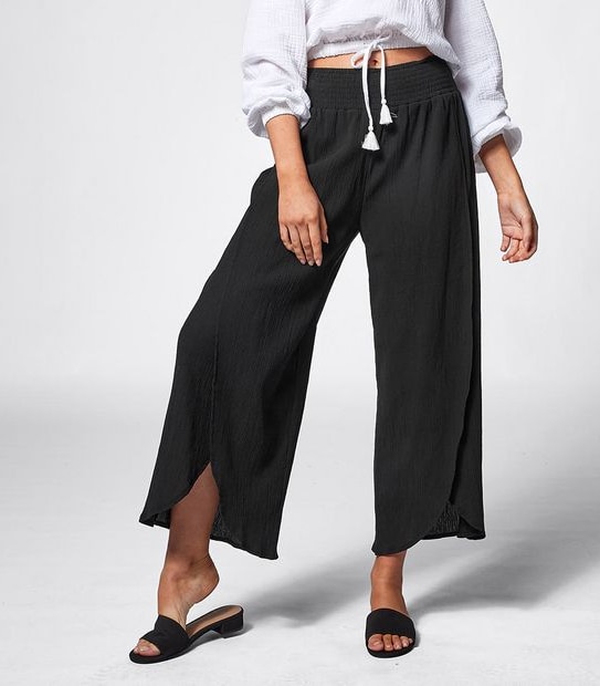 Piping Hot Split Beach Pants - Black