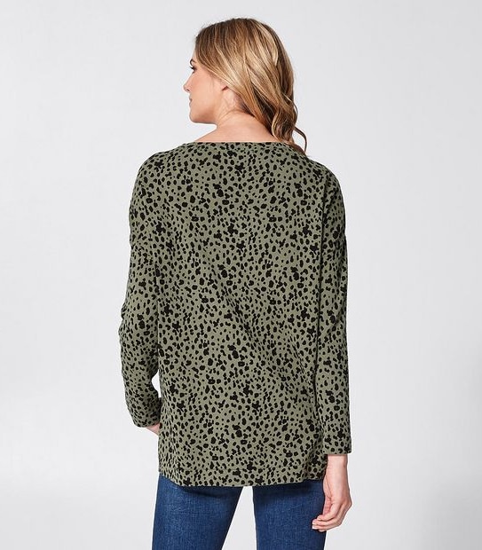 Oversized Boatneck Jumper - Textured Khaki Green Leopard