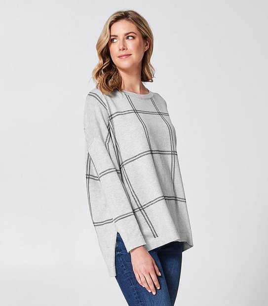 Oversized Boatneck Jumper - Grey Marle/Black Stripe