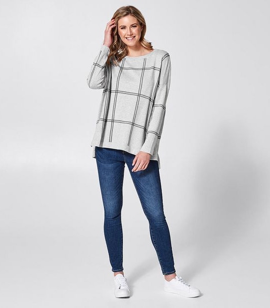 Oversized Boatneck Jumper - Grey Marle/Black Stripe