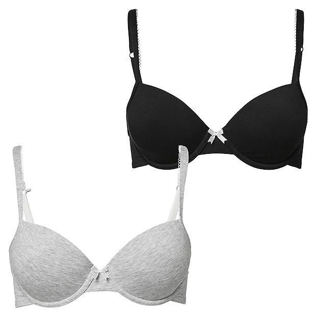 Lily Loves 2 Pack T-Shirt Bras, Style:T1434CW -  Grey/Black