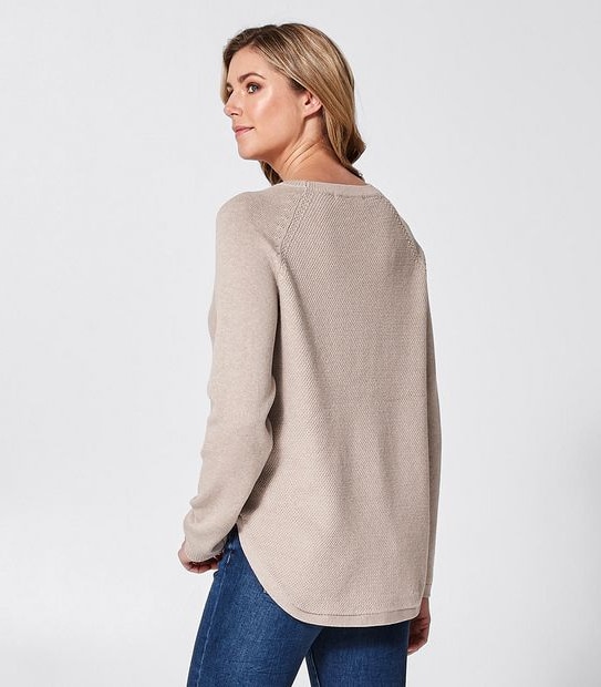 Curved Hem Crew Neck Jumper - Oatmeal Brown Marle