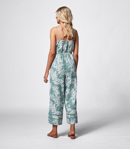 Piping Hot Linen Blend Cropped Jumpsuit - Sage Tropical