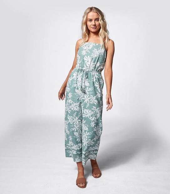 Piping Hot Linen Blend Cropped Jumpsuit - Sage Tropical