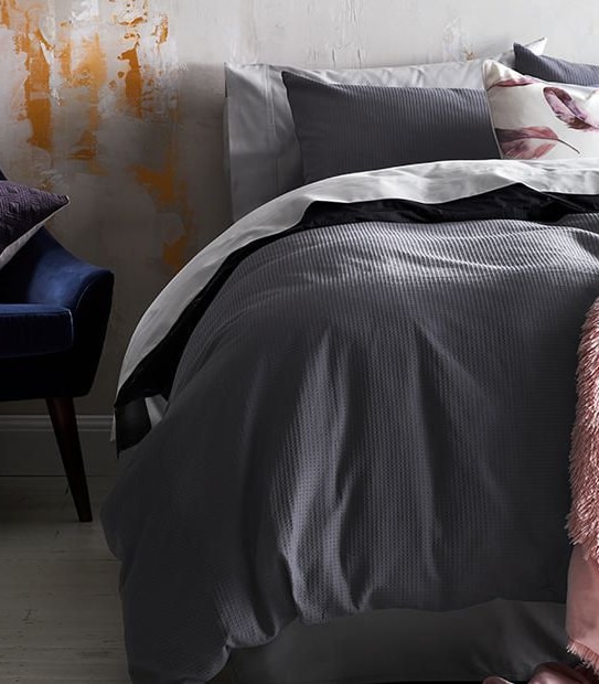 Waffle Quilt Cover Set - Charcoal