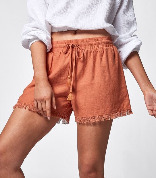 Piping Hot Linen Blend Shorts - Rust Orange