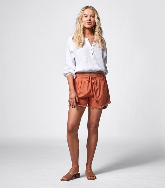 Piping Hot Linen Blend Shorts - Rust Orange