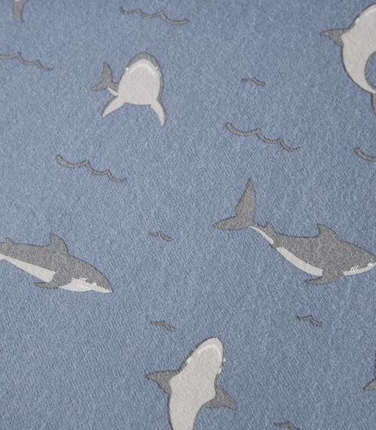 Kids Printed Flannelette Fitted Sheet with Pillowcase - Shark