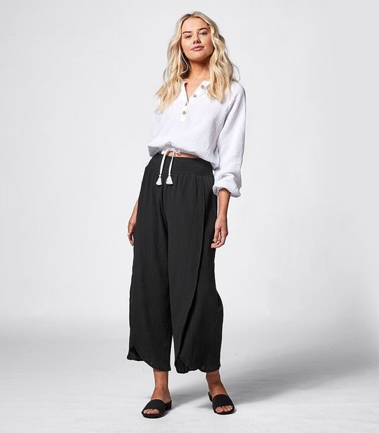 Piping Hot Split Beach Pants - Black