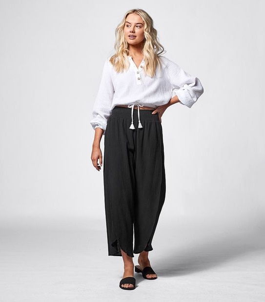 Piping Hot Split Beach Pants - Black