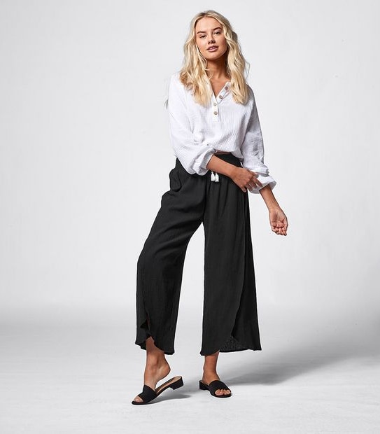 Piping Hot Split Beach Pants - Black