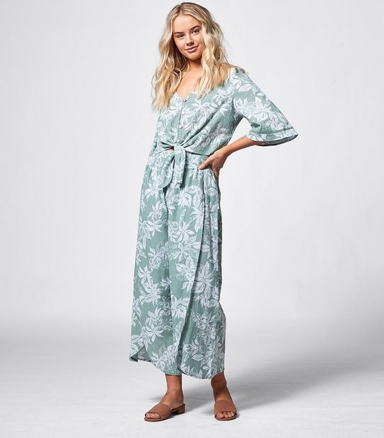 Piping Hot Kimono Sleeve Blouse - Sage Green Tropical