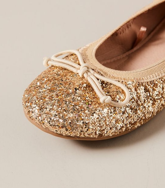 Kids Junior Glitter Elastic Ballet Flats