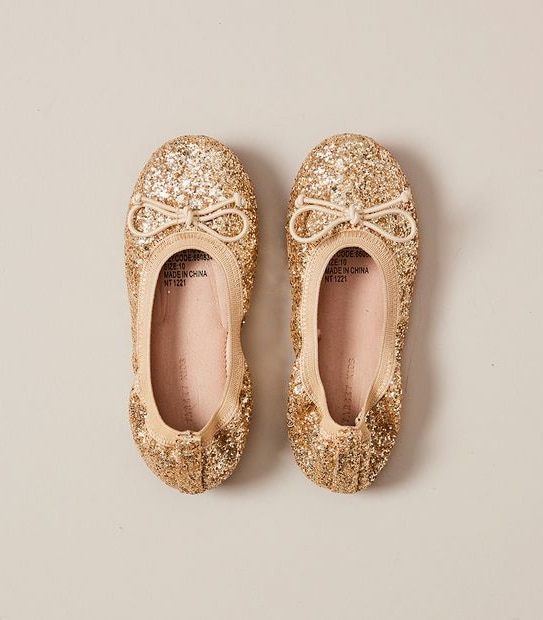 Kids Junior Glitter Elastic Ballet Flats