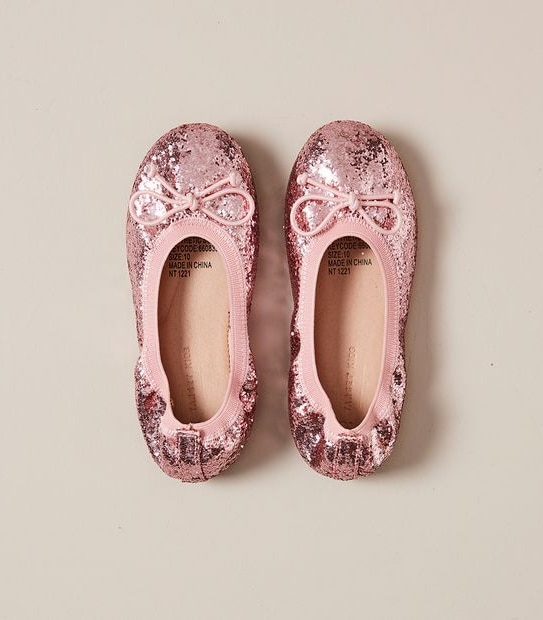 Kids Junior Glitter Elastic Ballet Flats