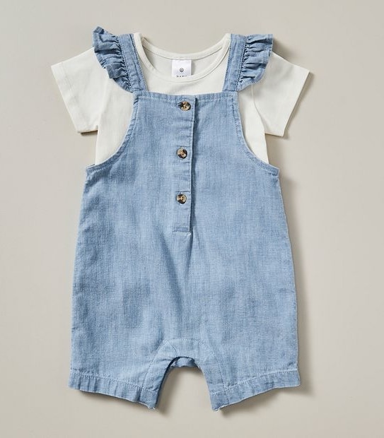 2 Piece Baby Linen Blend Shortall
