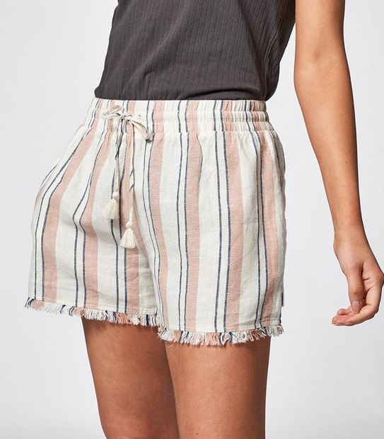 Piping Hot Linen Blend Shorts - Peach Stripe