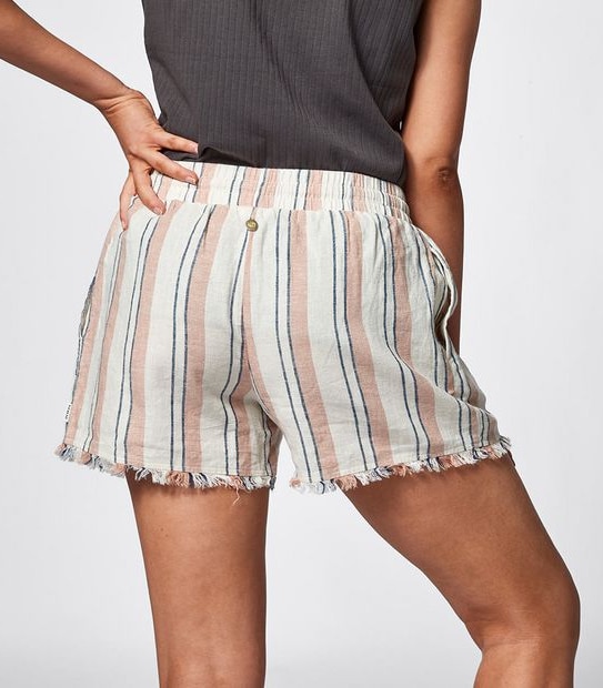 Piping Hot Linen Blend Shorts - Peach Stripe