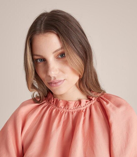 Preview Linen Blend Frill Neck Blouse