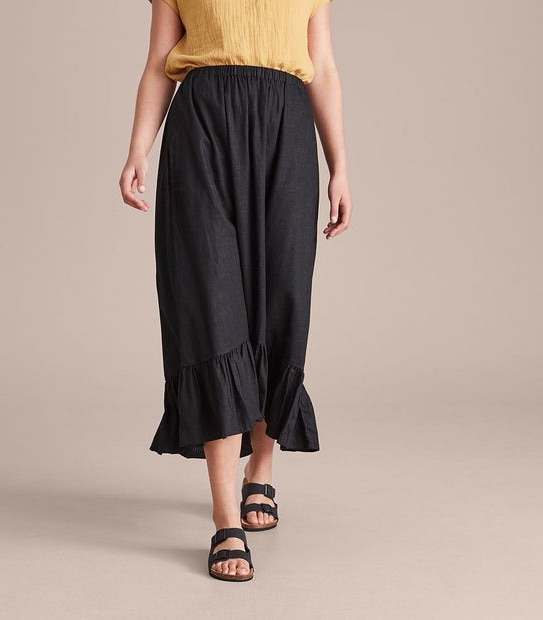 Linen Blend Tiered Midi Skirt