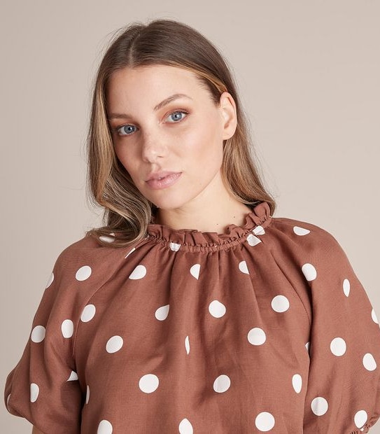 Preview Linen Blend Frill Neck Blouse