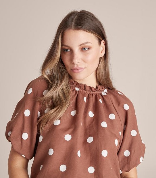 Preview Linen Blend Frill Neck Blouse