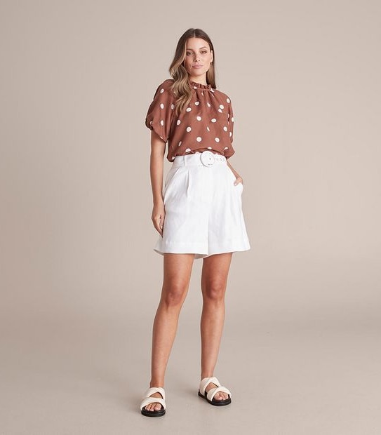 Preview Linen Blend Frill Neck Blouse