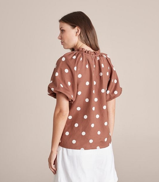 Preview Linen Blend Frill Neck Blouse